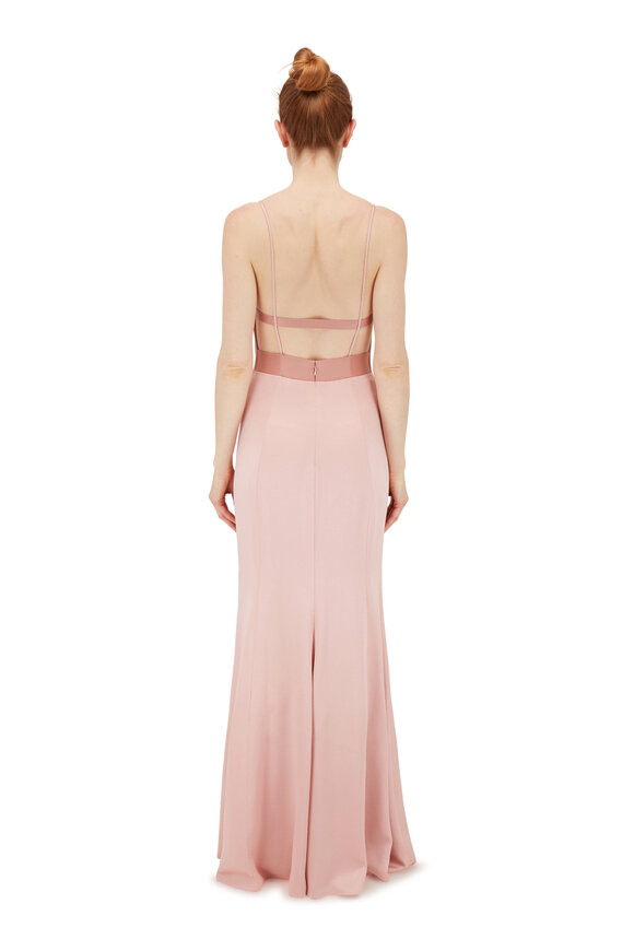 Cushnie - Nessa Pink Sand Plunging Neckline Sleeveless Gown