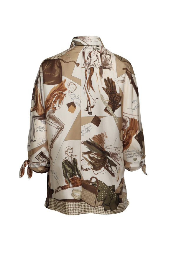 Ralph Lauren Karen Tan Dairy Print Tie Sleeve Blouse - view 2