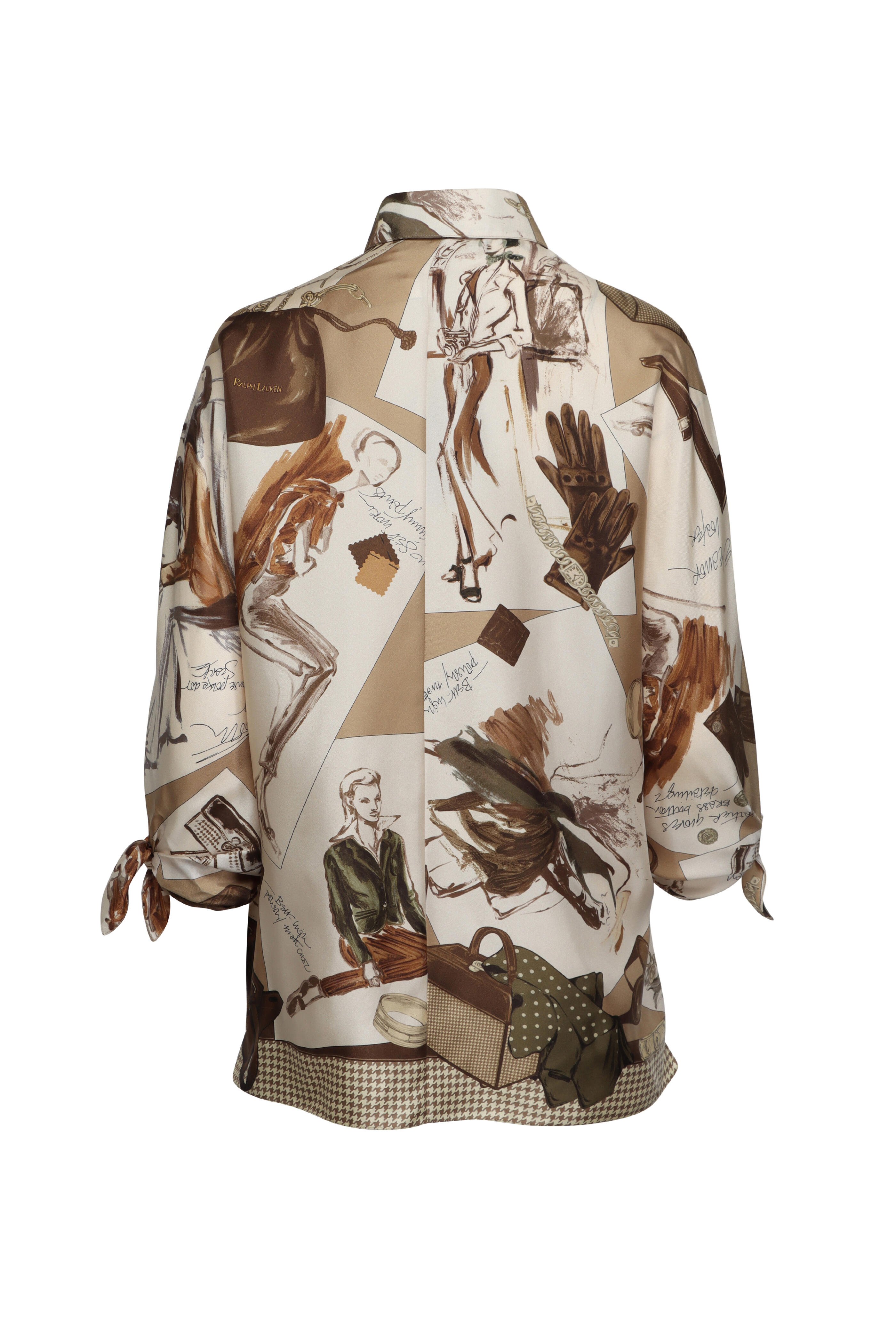 Ralph Lauren - Karen Tan Dairy Print Tie Sleeve Blouse