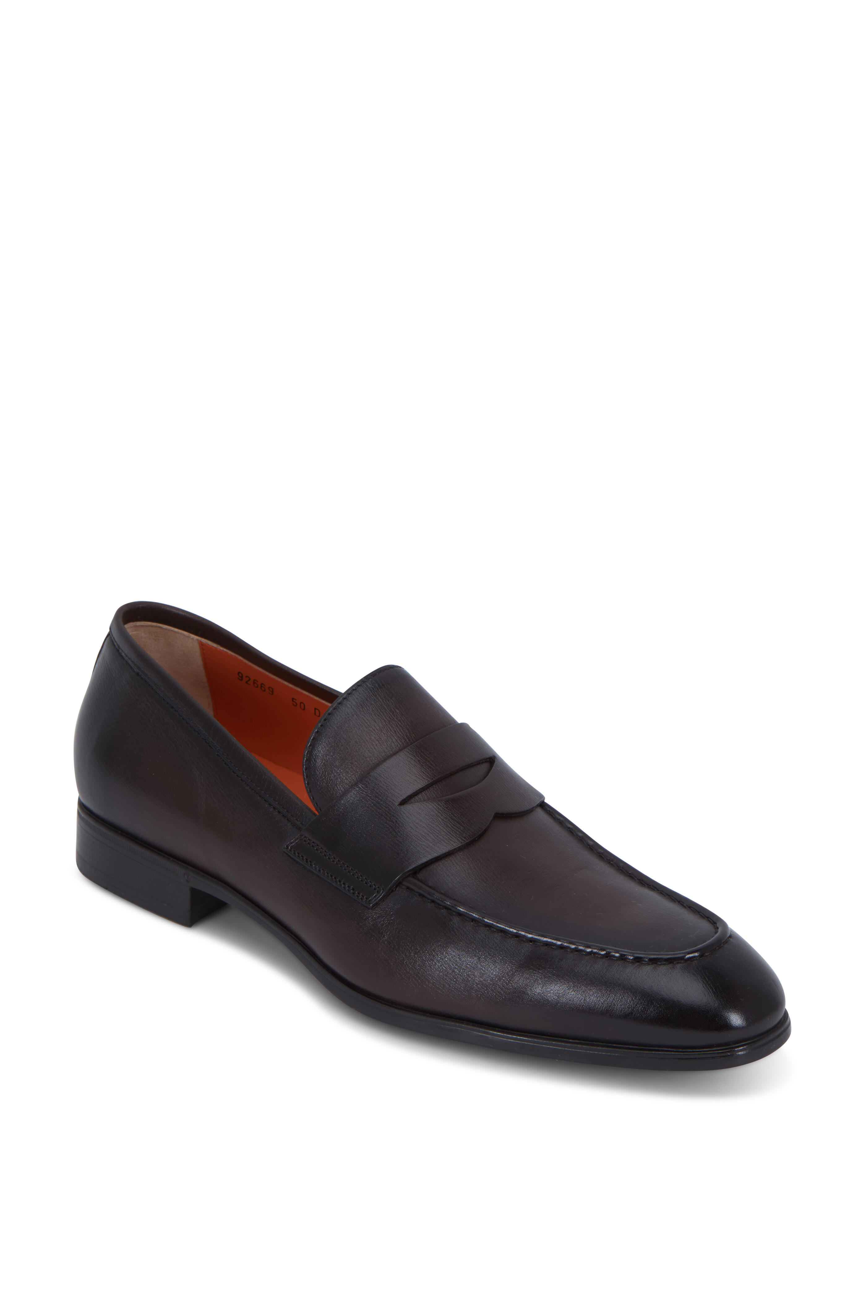 Santoni - Gavin Dark Brown Leather Penny Loafer | Mitchell Stores