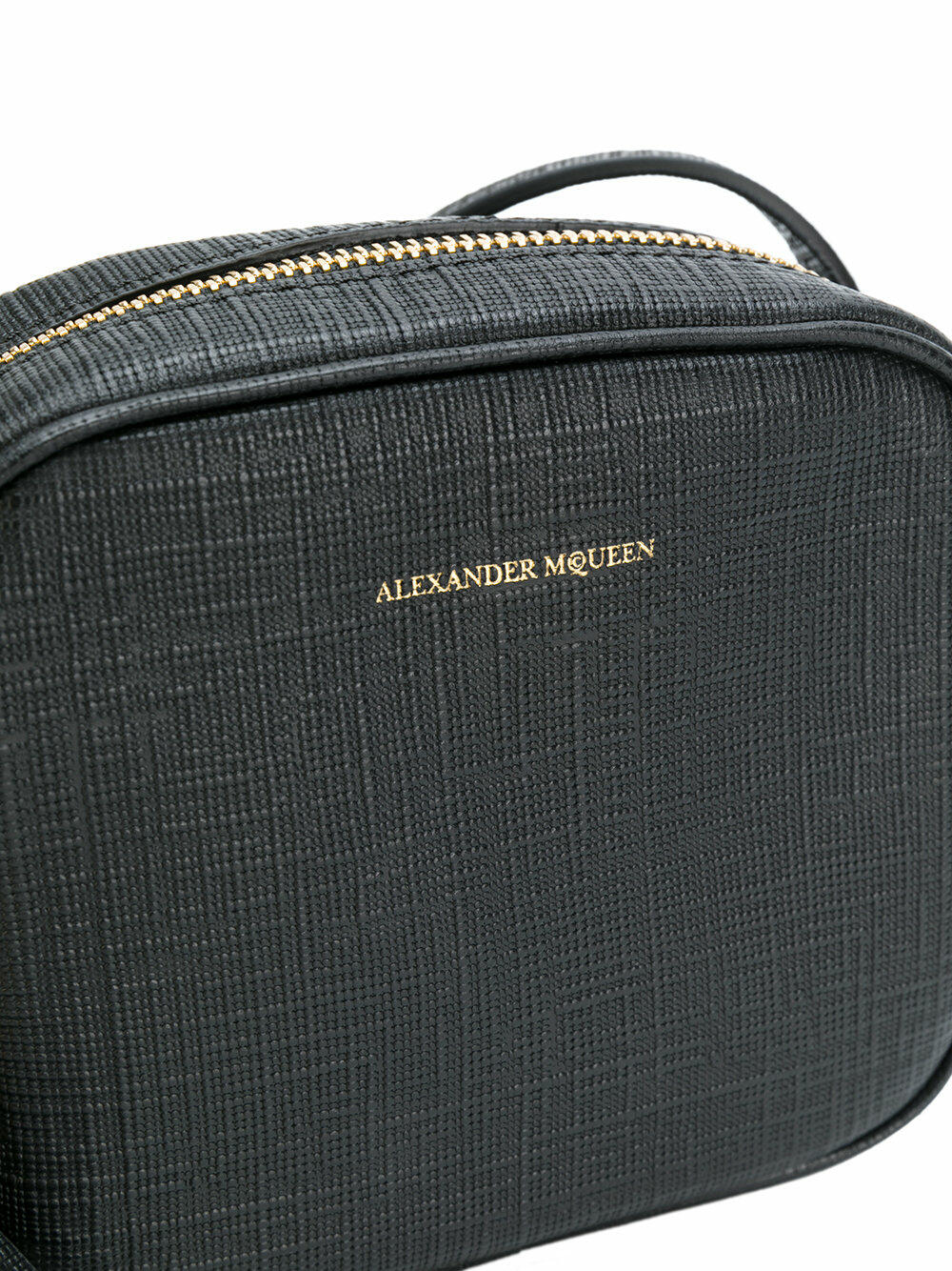 McQueen - Black Textured Embossed Leather Camera Crossbody