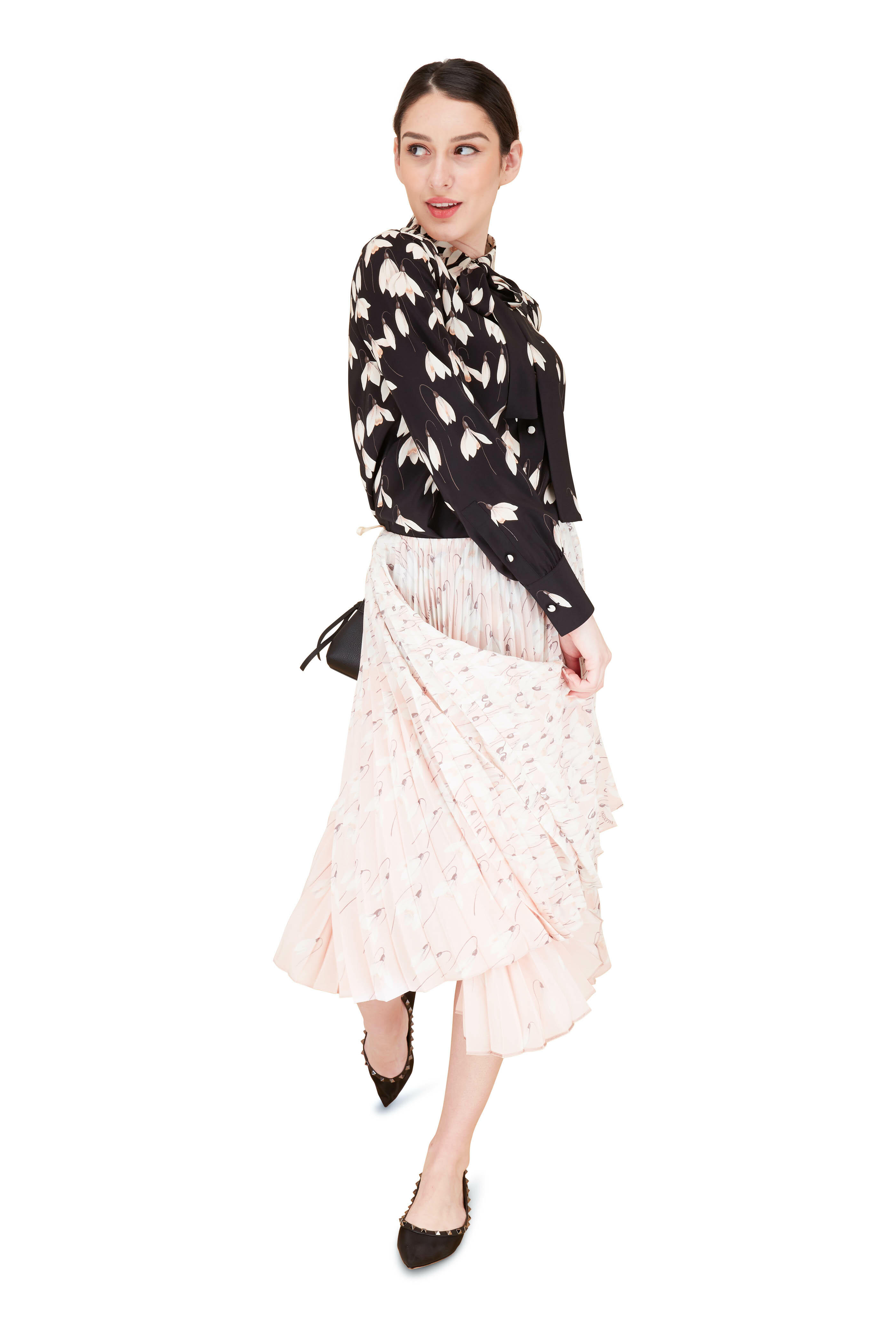 ミニスカート VALENTINO SS25 Printed linen skirt (6B3RACG1950 QPL) Valentino - Pink Silk Floral Print Pleated Skirt