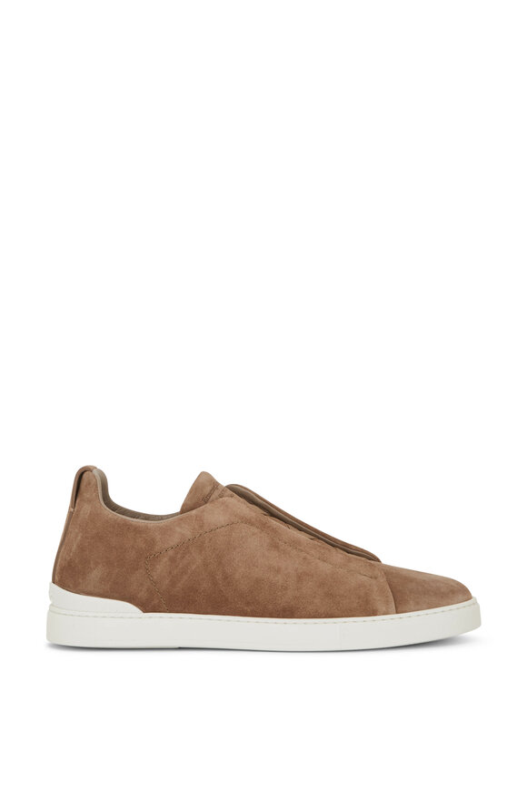 Zegna - Triple Stitch Tan Suede Low Top Sneaker