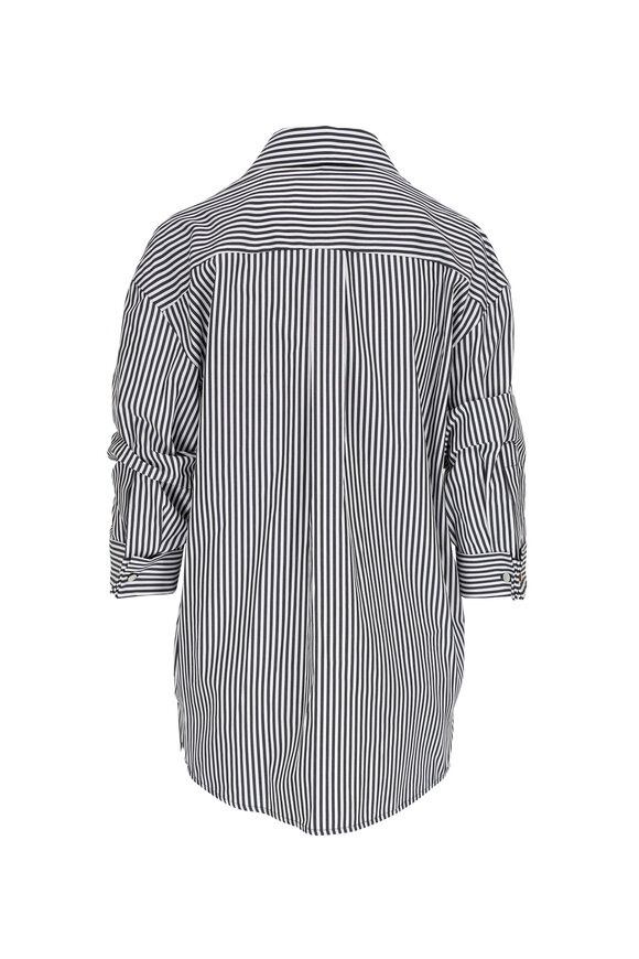 Michael Kors Collection - Black & White Striped Push Sleeve Shirt