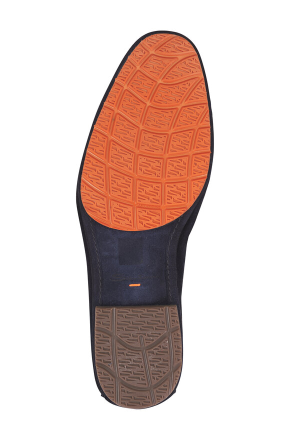 Santoni Carlos Navy Blue Suede Penny Loafer - view 5