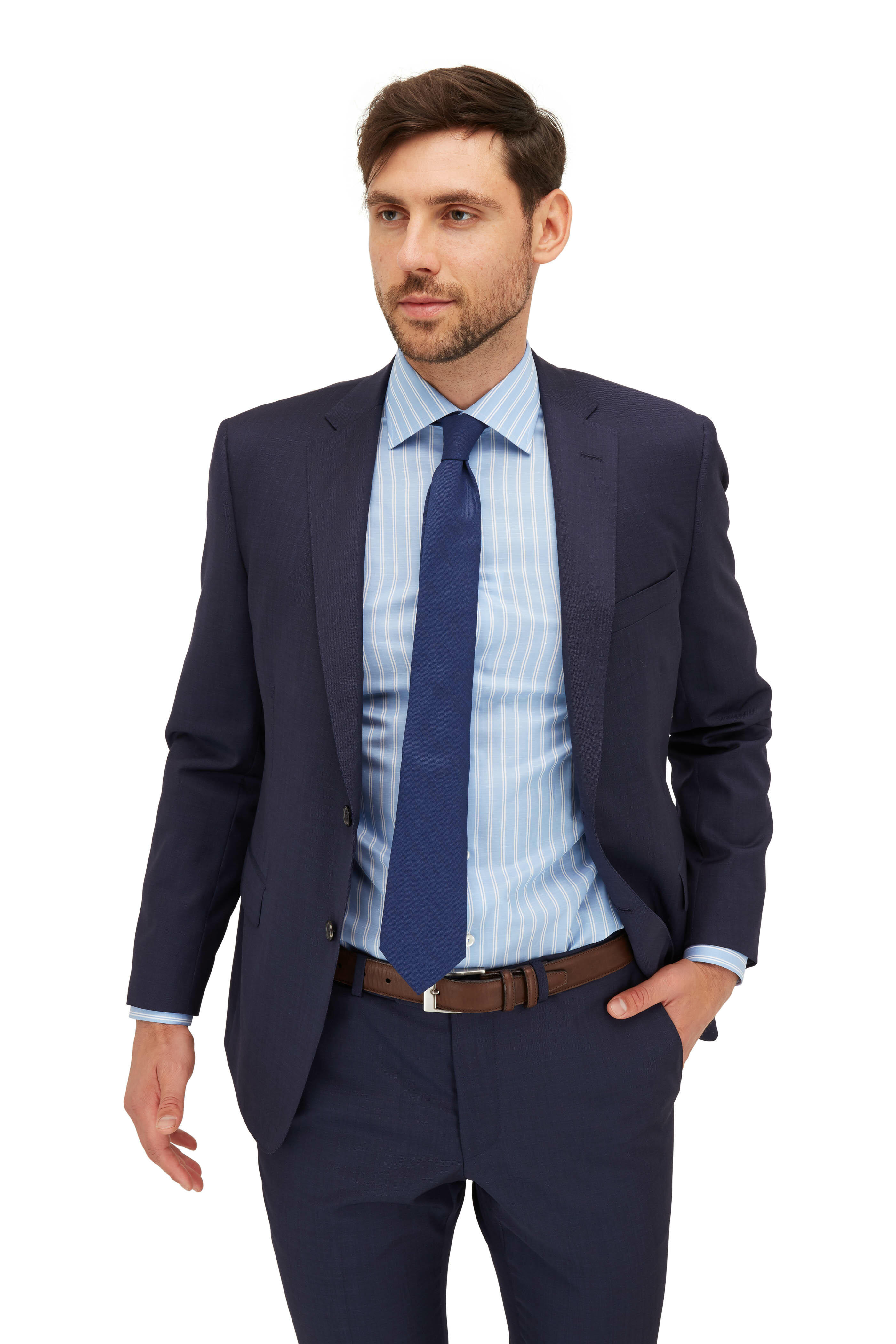 Eton - Blue Striped Cotton & Linen Slim Fit Dress Shirt
