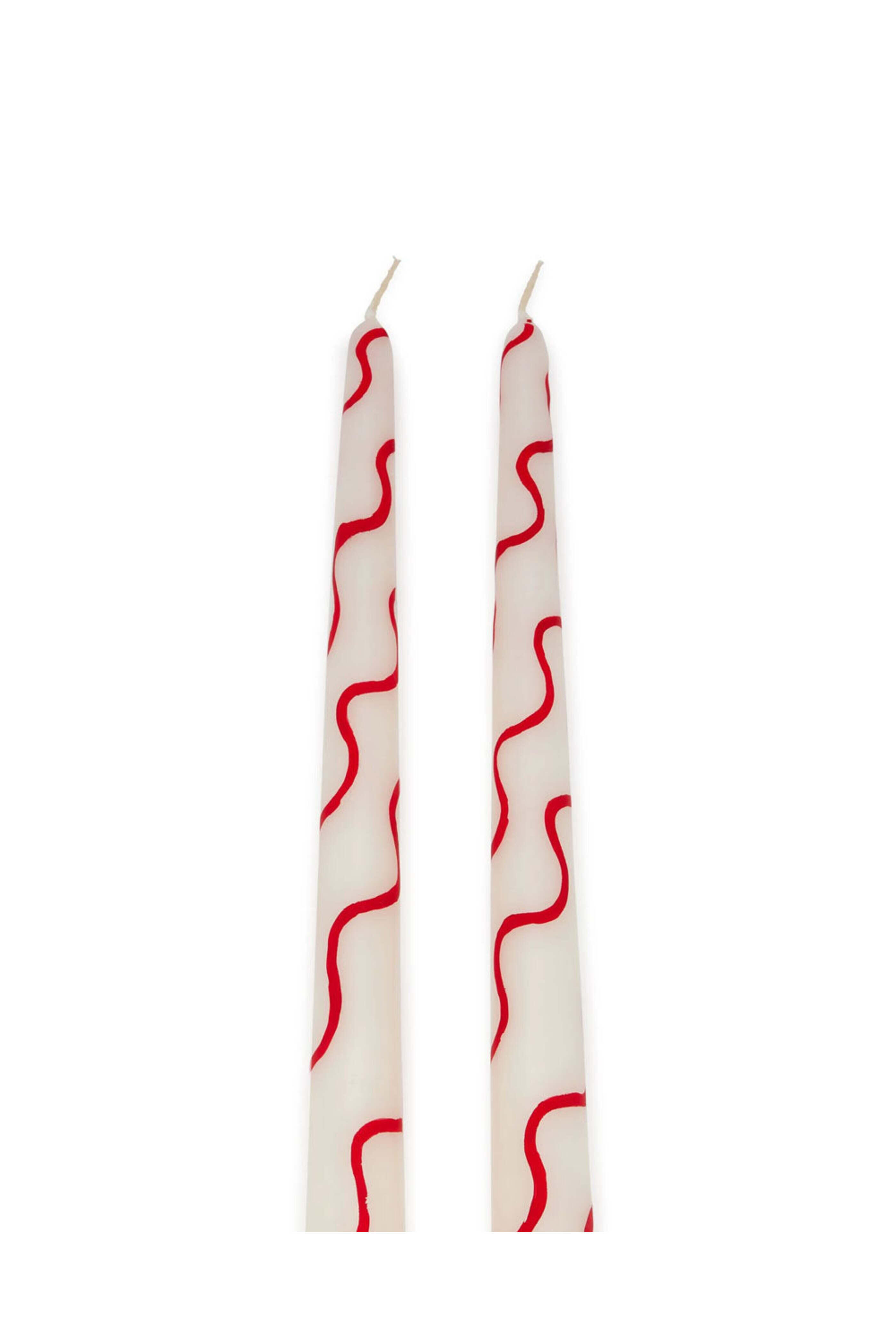 Misette - Primary Squiggle Hand Painted Candles in Red