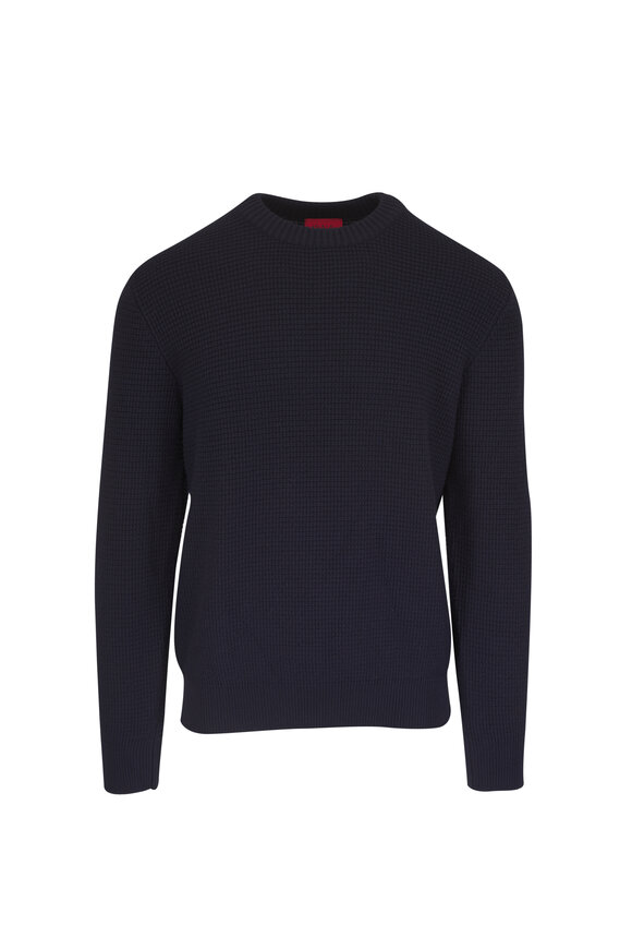 Isaia Navy Blue Wool Waffle Knit Sweater - view 1