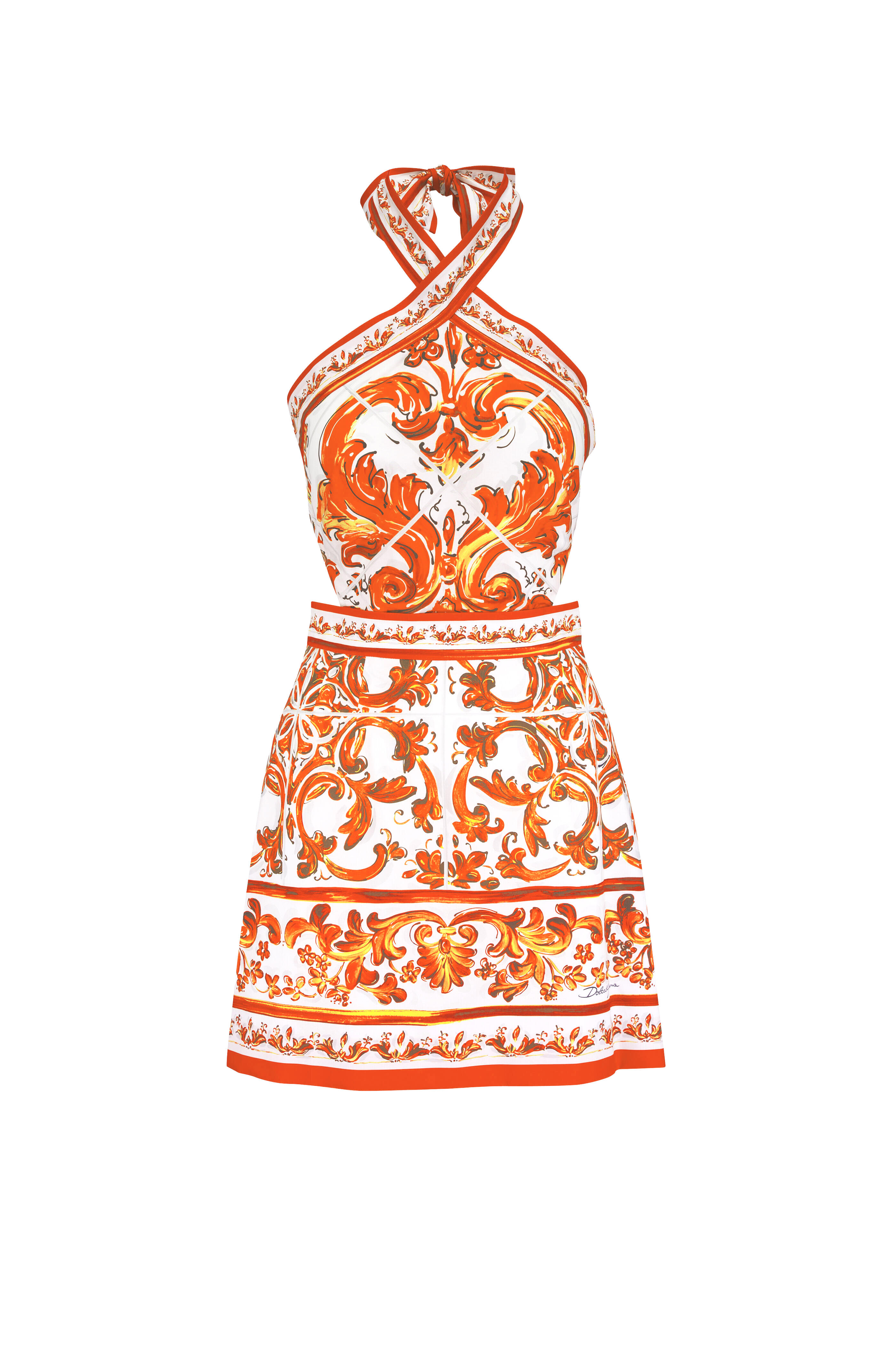 Dolce & Gabbana - Majolica Orange & White Cotton Poplin Mini Dress - view 1