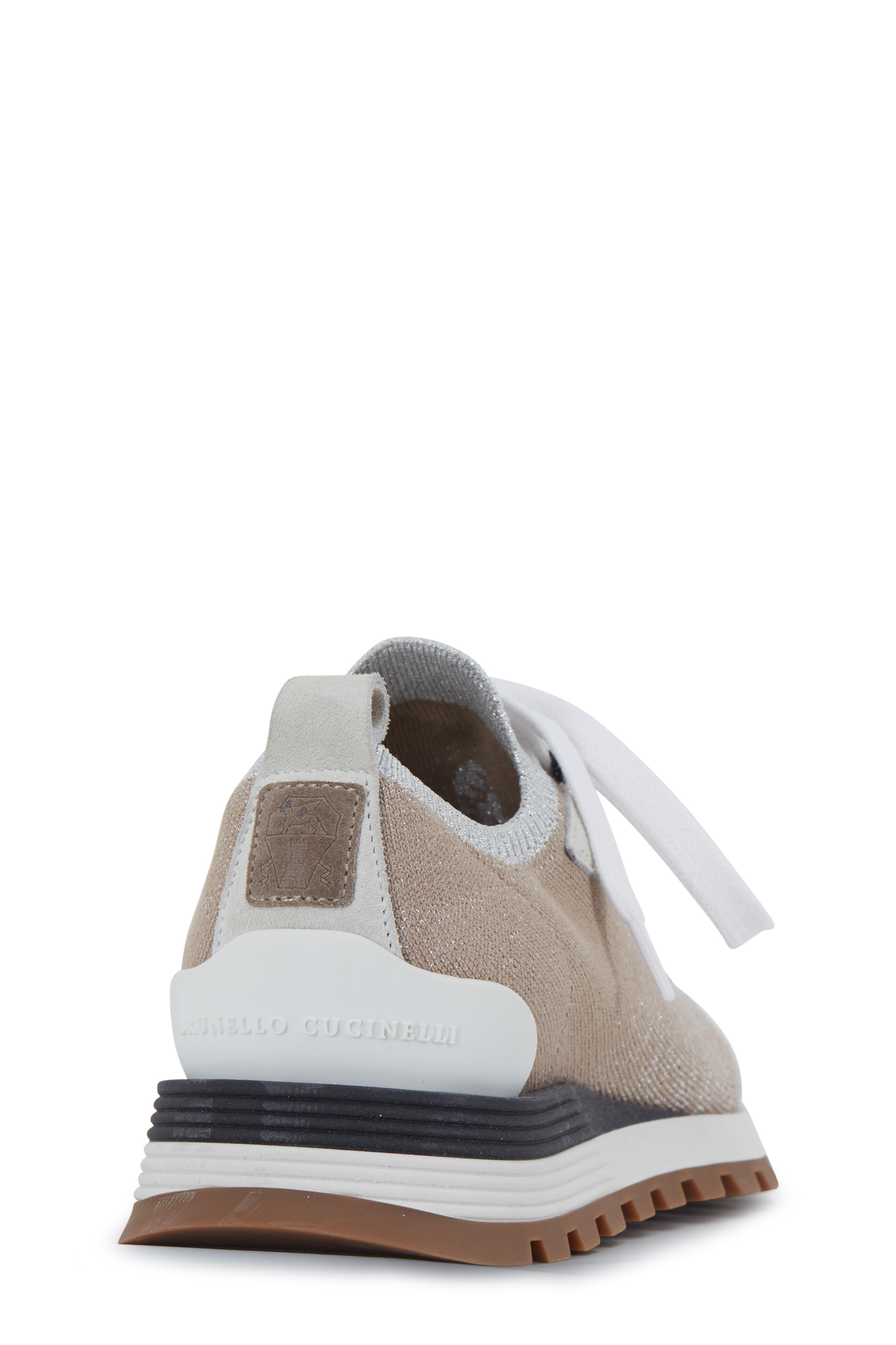Brunello Cucinelli - Silver Brown Knit Sock Monili Sneaker