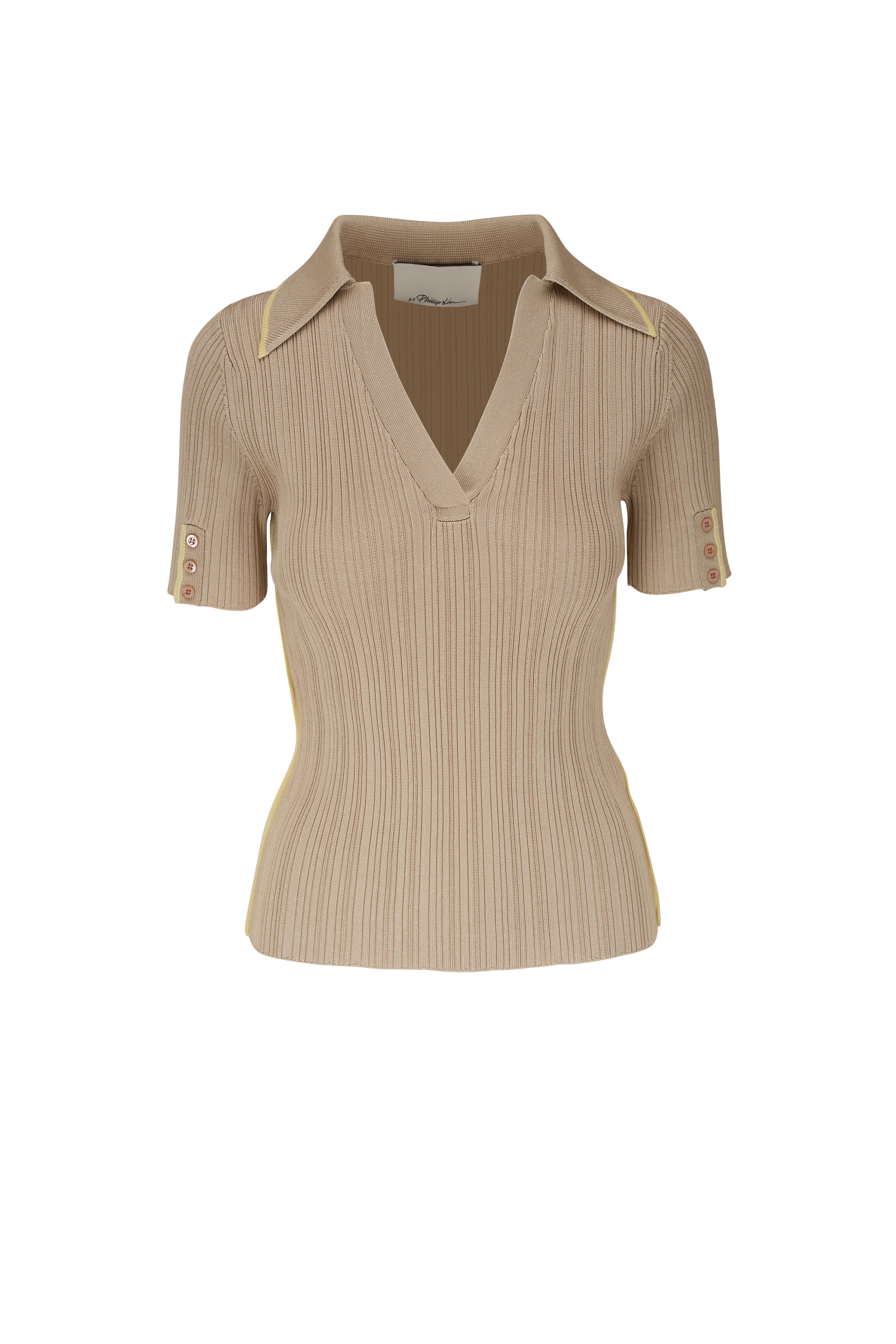 3.1 Phillip Lim - Sand Ribbed Johnny Collar Knit Top