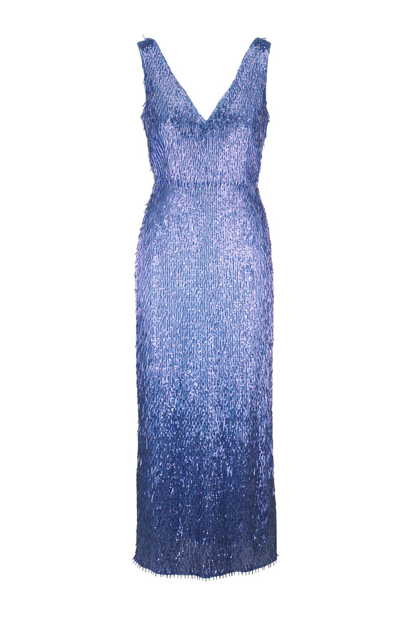 Erdem Bugle Blue Sequin Midi Dress