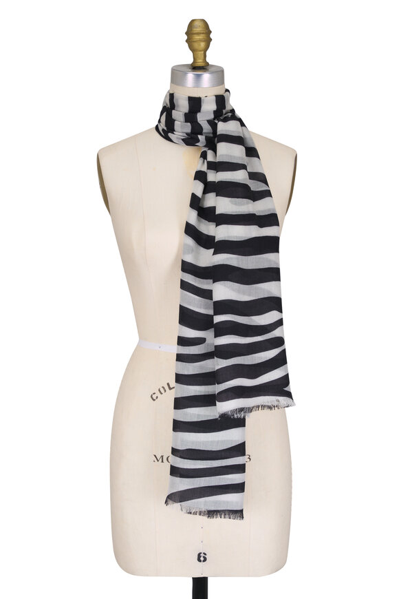 Akris Small Black Animal Stripe Cashmere Scarf - view 1