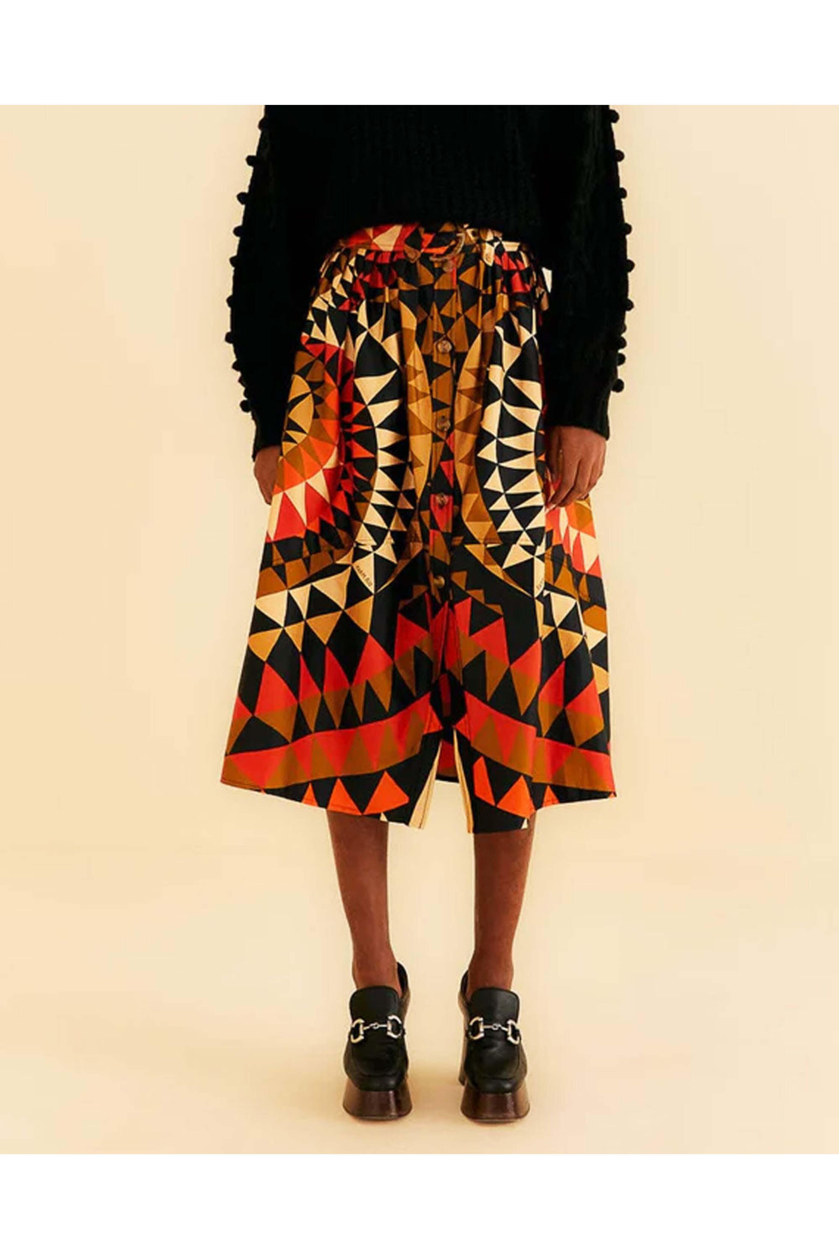 Farm Rio - Black Heart Deco Button Down Midi Skirt