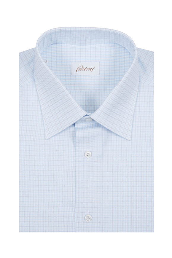 Brioni - Light Blue Check Dress Shirt