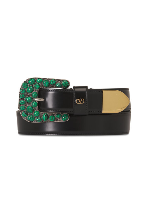 Valentino Garavani Black & Malachite Mini VLogo Belt - view 1