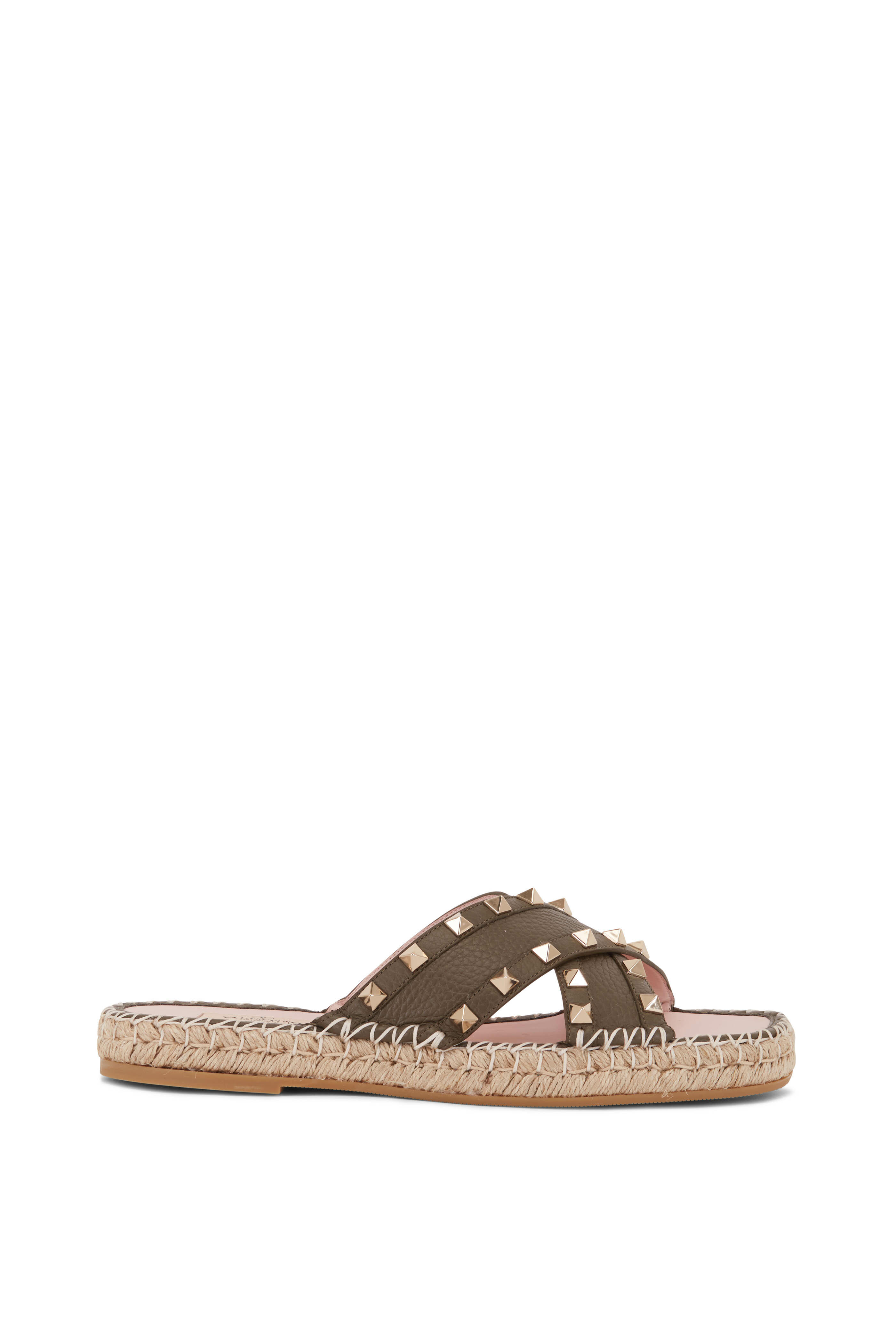 Valentino Garavani - Army Green Leather Espadrille Flat Sandal