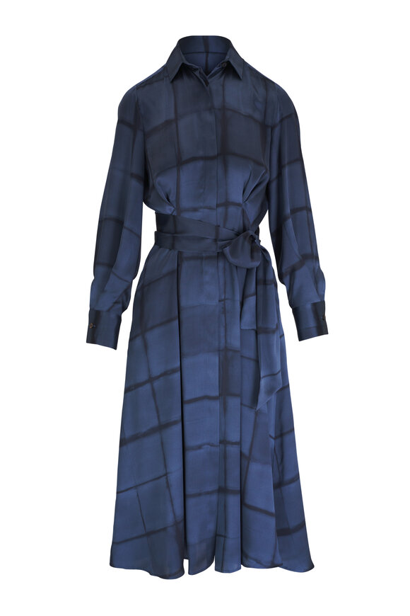 Kiton - Blue Shadow Check Silk Dress 