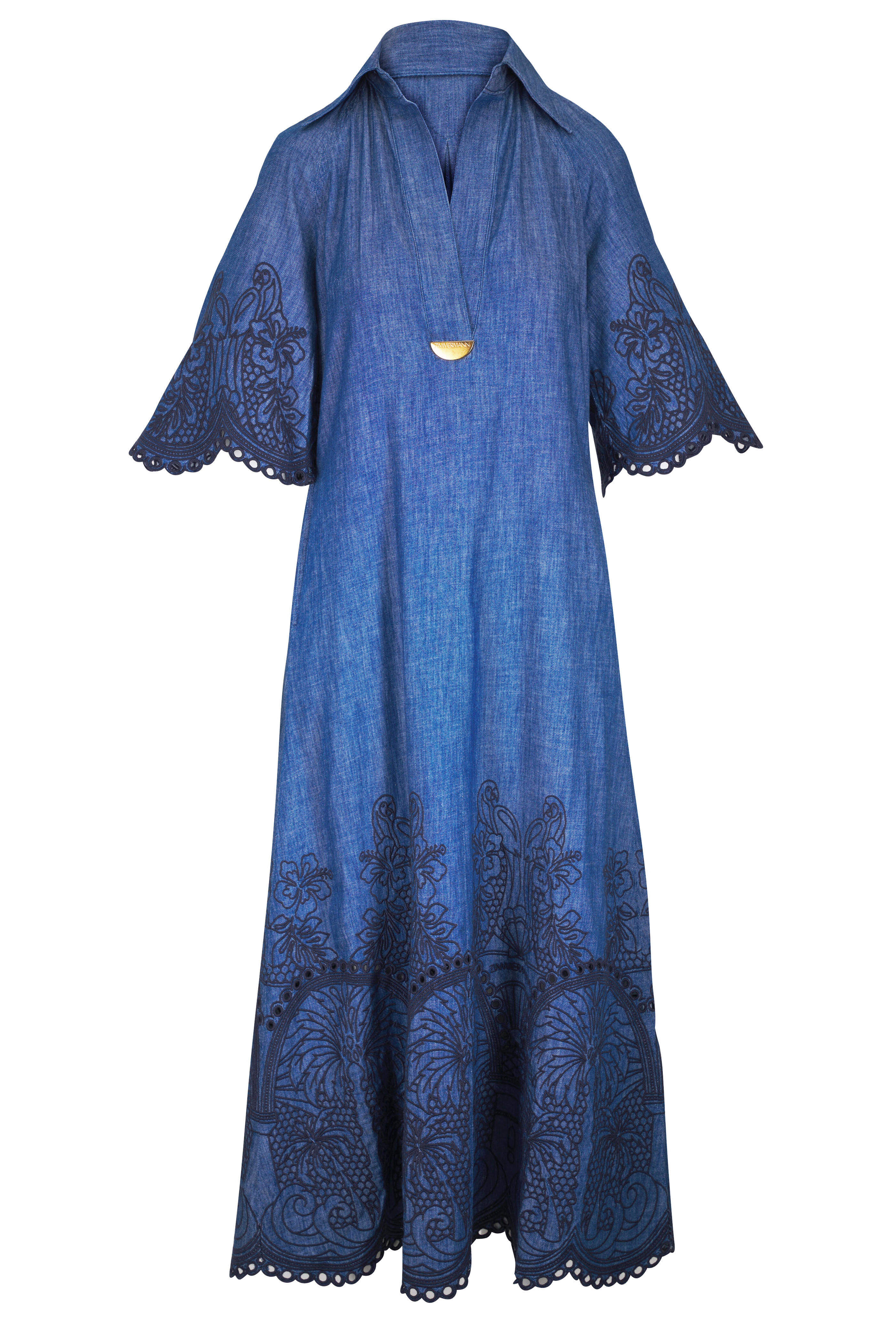 Zimmermann - Coco Railway Blue Embroidered Denim Dress