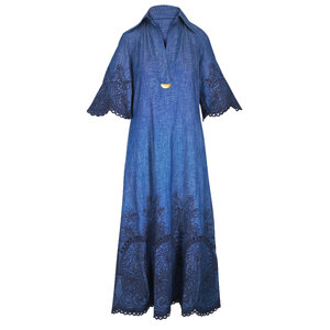 Zimmermann - Coco Railway Blue Embroidered Denim Dress Zimmermann - Coco Railway Blue Embroidered Denim Dress