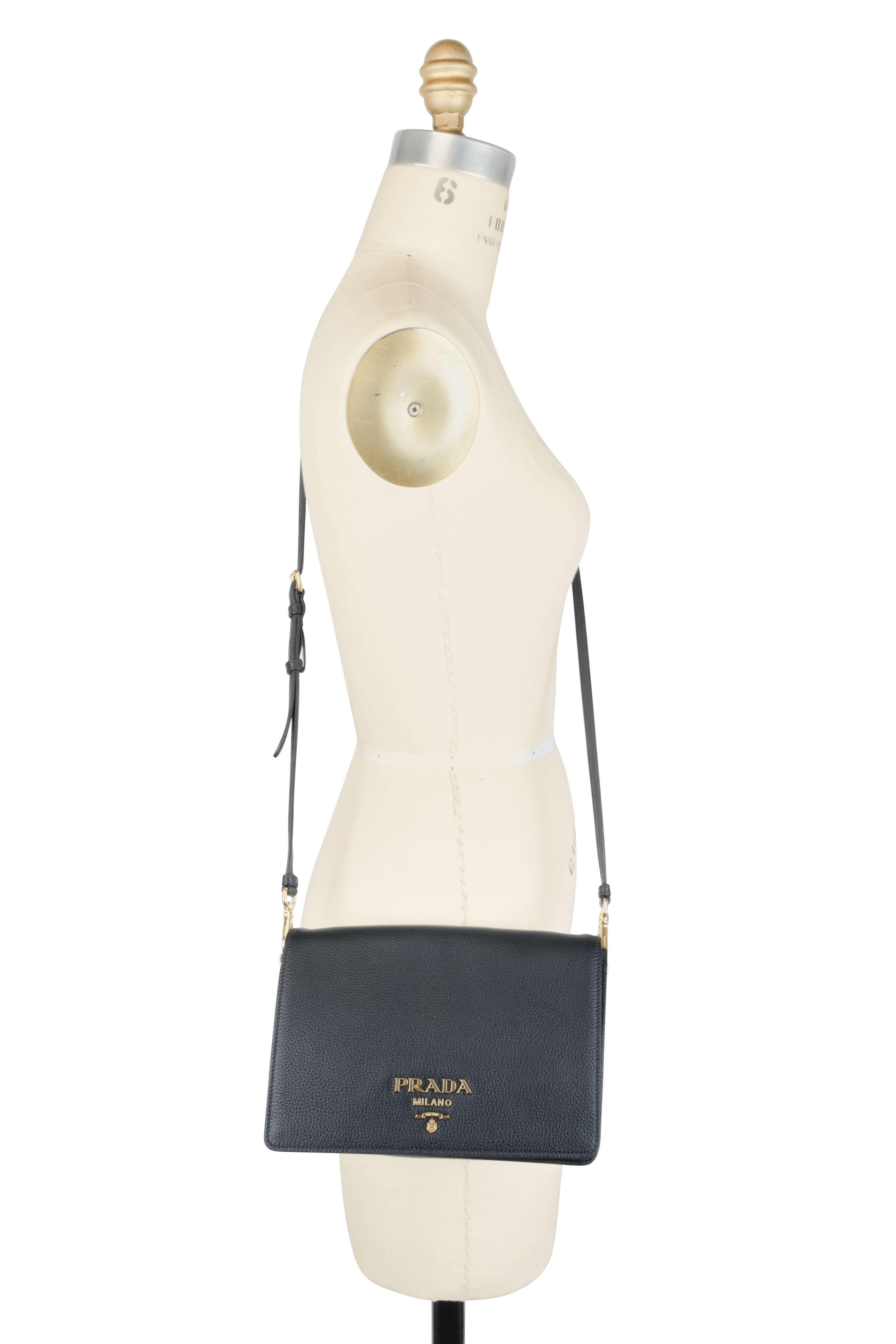 Prada - Black Leather Front Flap Crossbody