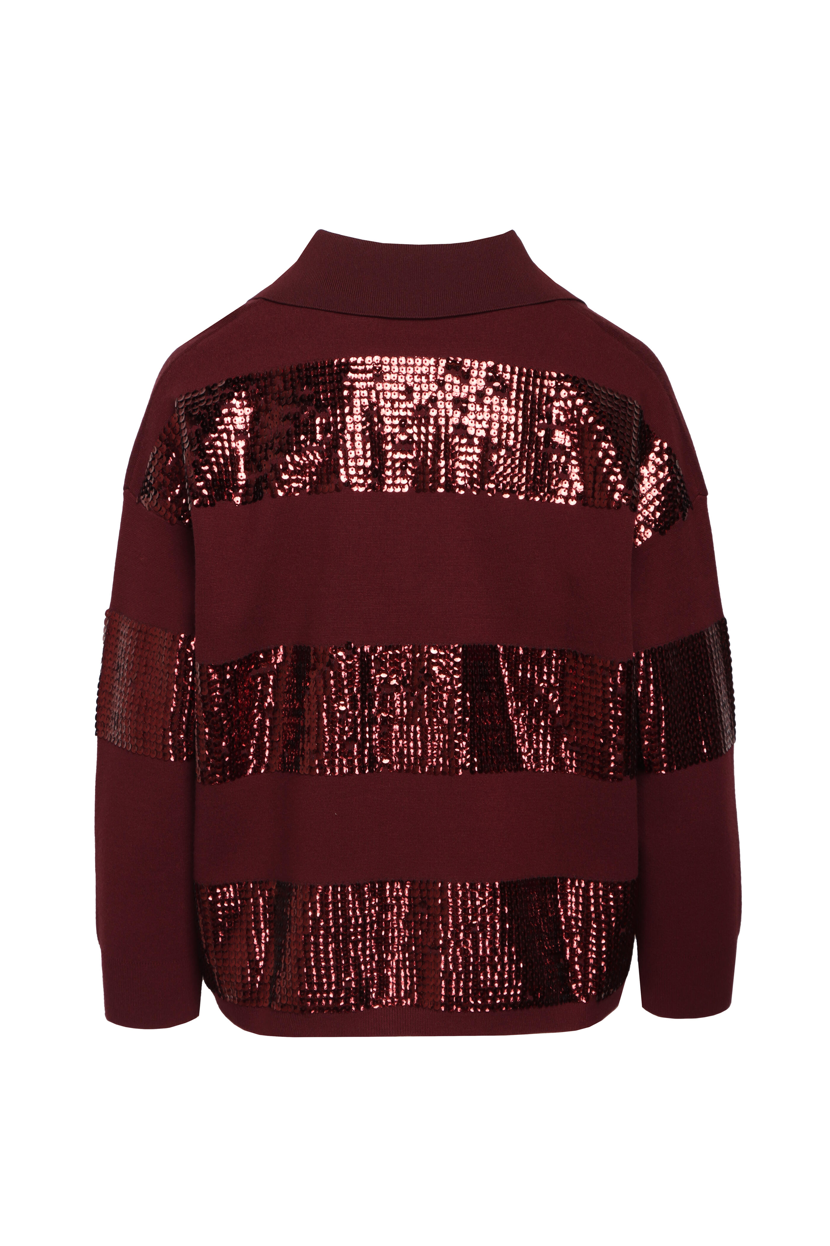 Essentiel Antwerp - Illuminati Burgundy Sequin Stripe Polo