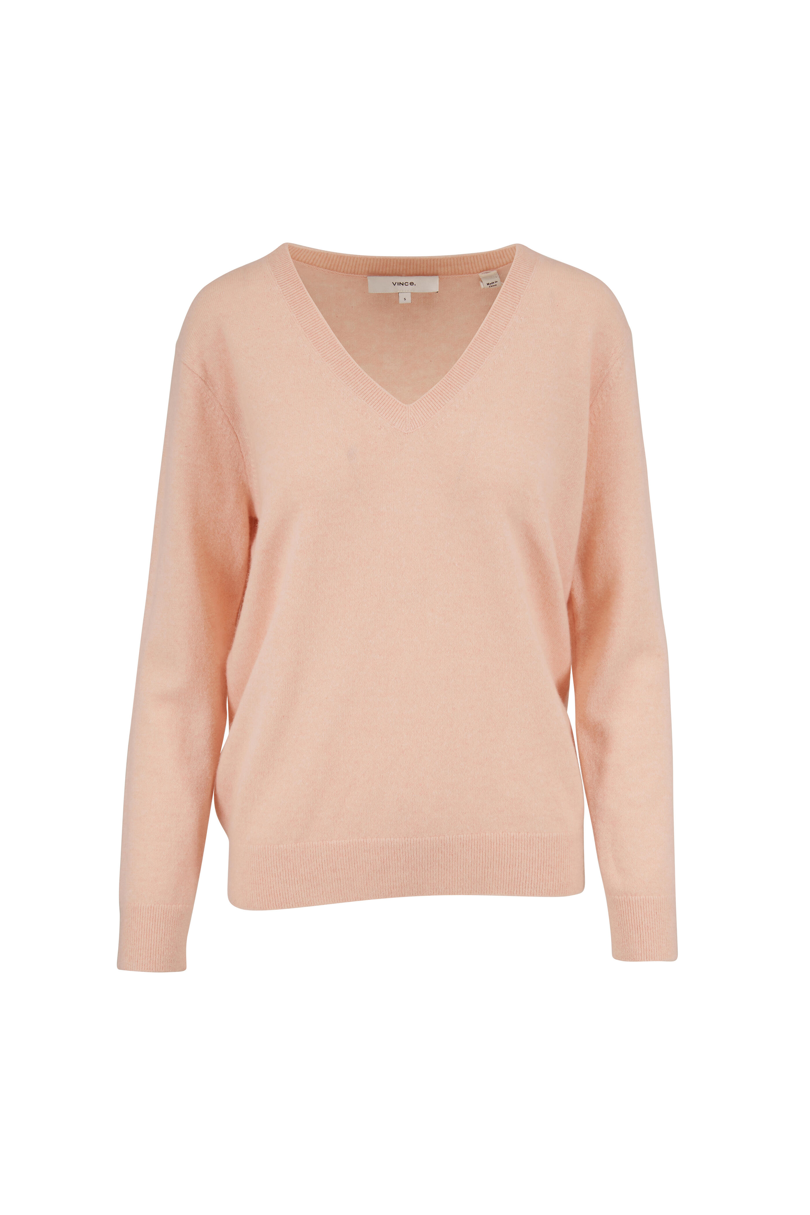 Peach Sorbet, Wool Cashmere Ribbed V Neck Cardigan