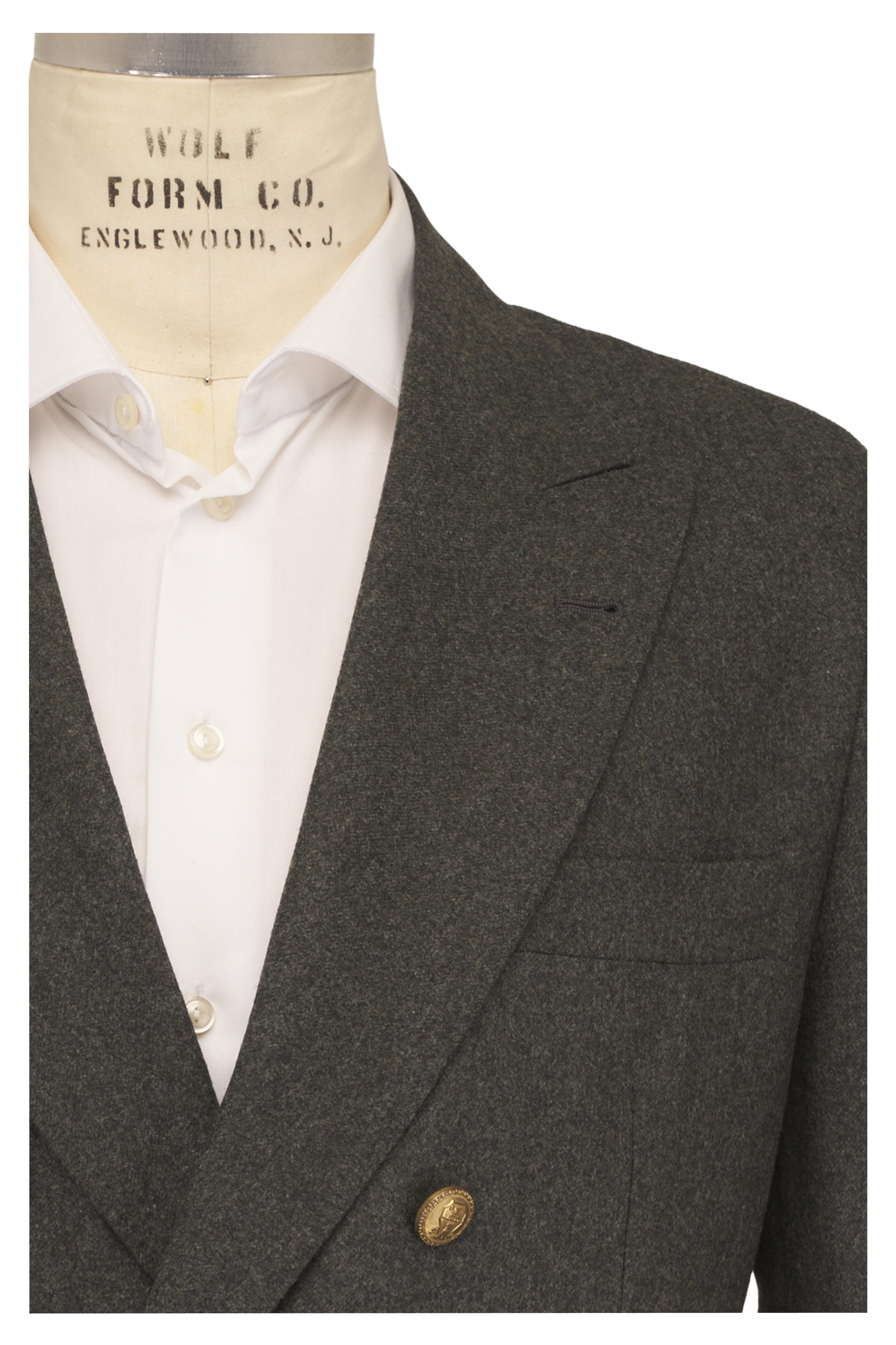 Brunello Cucinelli - Dark Green Wool Flannel Double Breasted Sportcoat - view 1