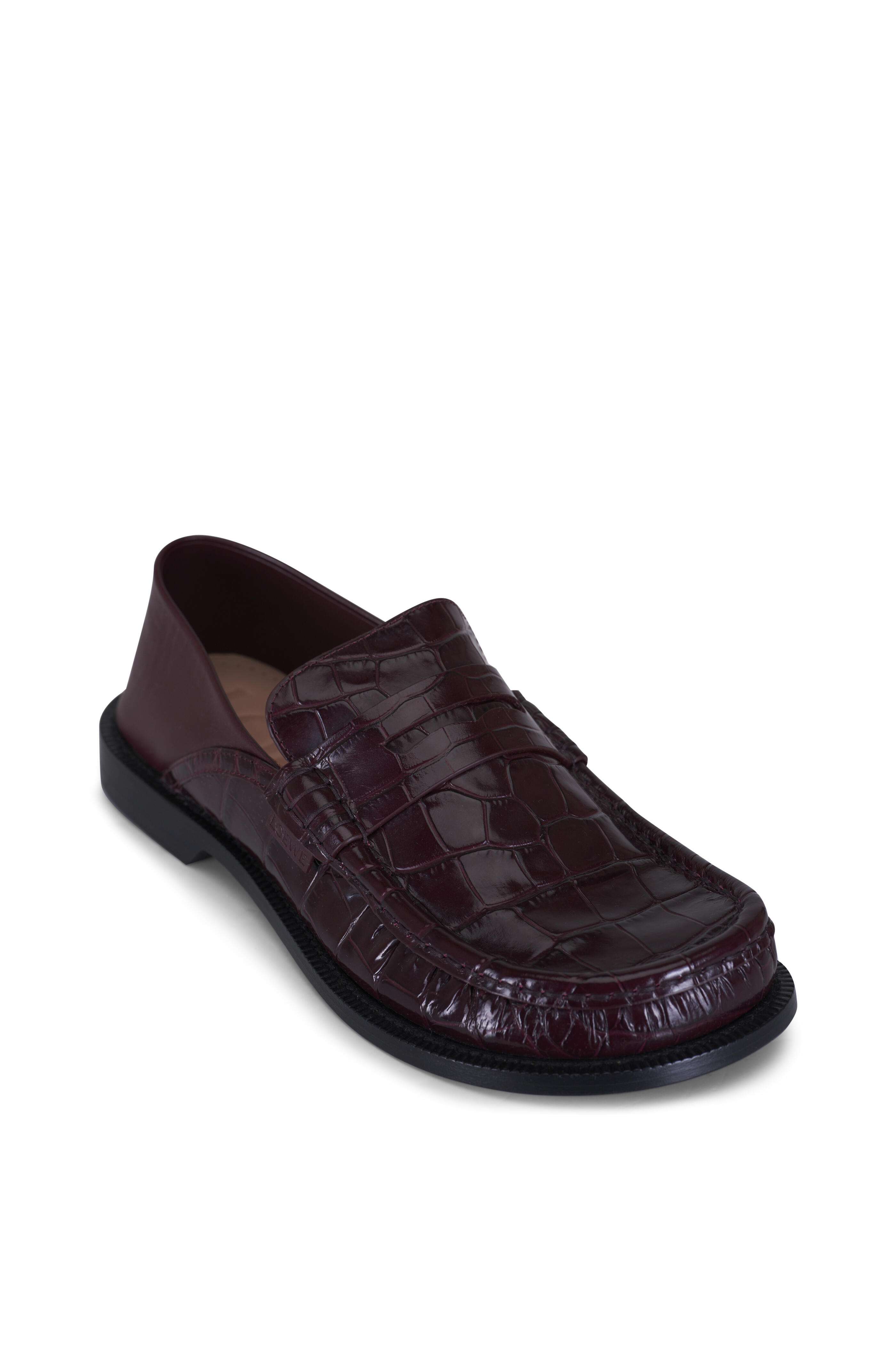 ローファー・オックスフォード Loewe Burgundy Leather Campo Loafers Loewe - Campo Burgundy Embossed Leather Penny Loafer