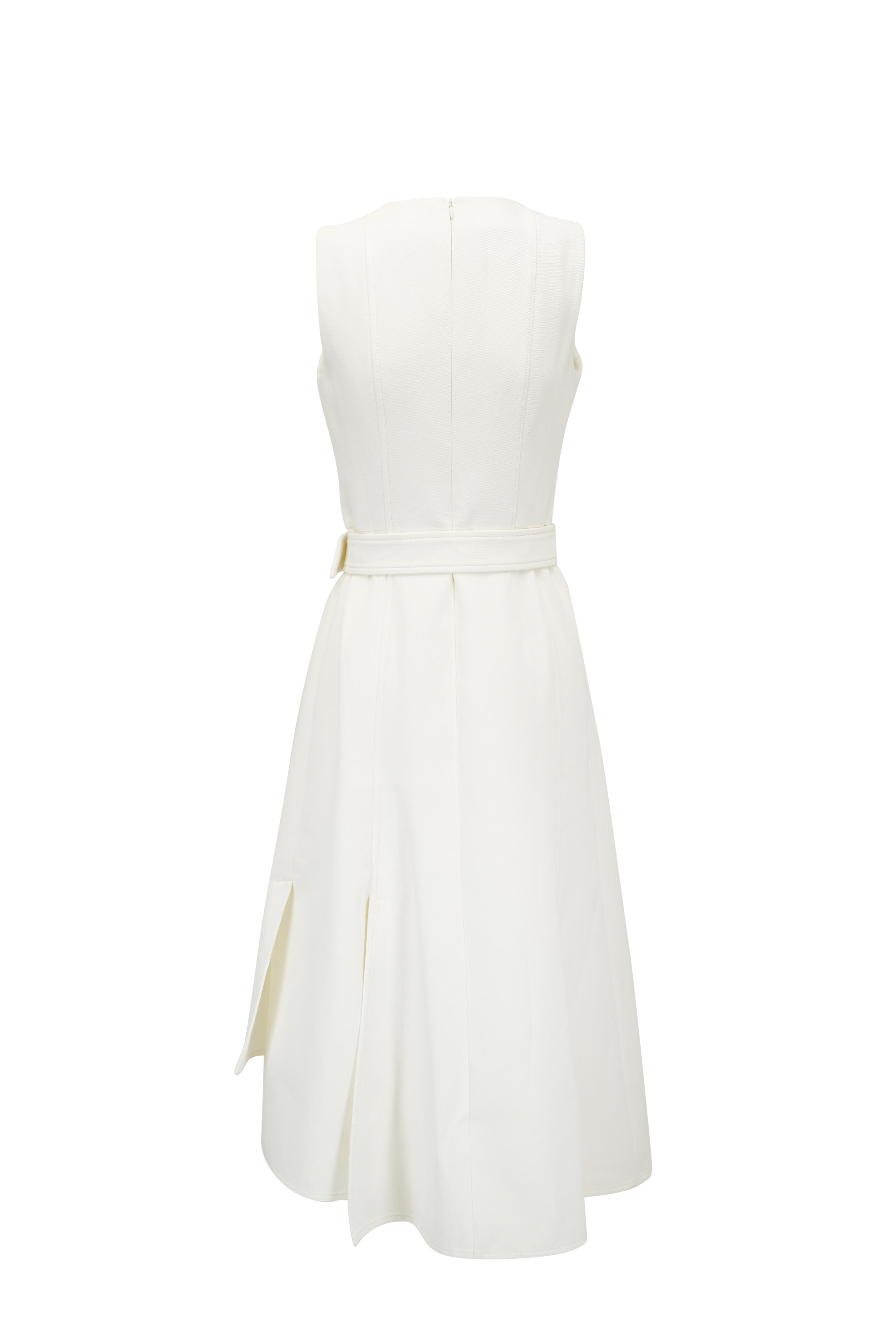 Akris - Ecru Cotton Belted A-Line Midi Dress