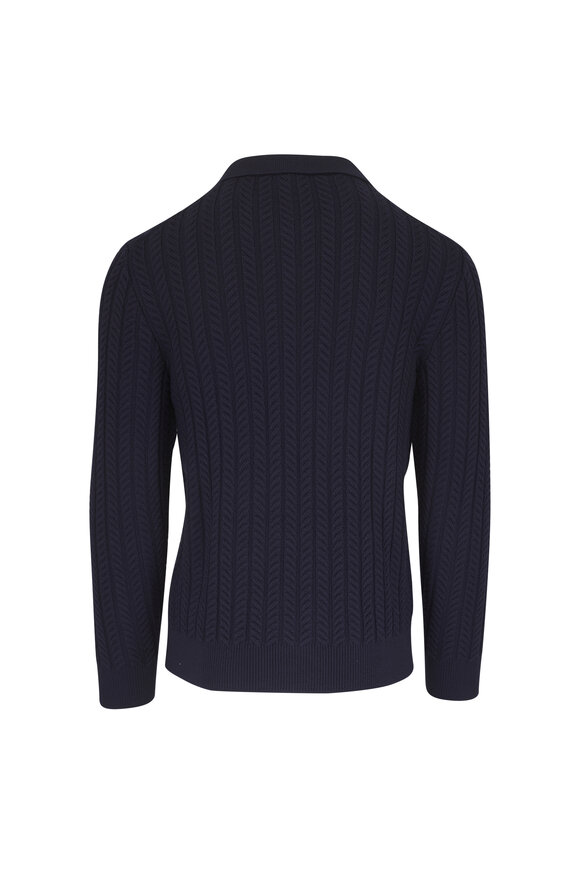 Isaia Navy Blue Cable Knit Sweater - view 3
