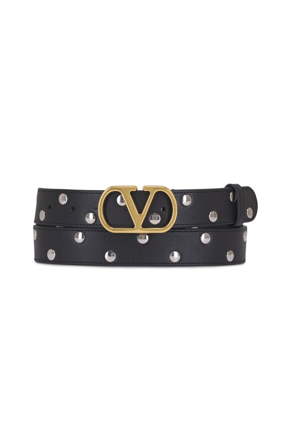 Saint Laurent - Black Smooth Leather Cabochon Buckle Belt