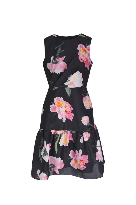 Carolina Herrera - Black Multi Sleeveless Gathered Dress 