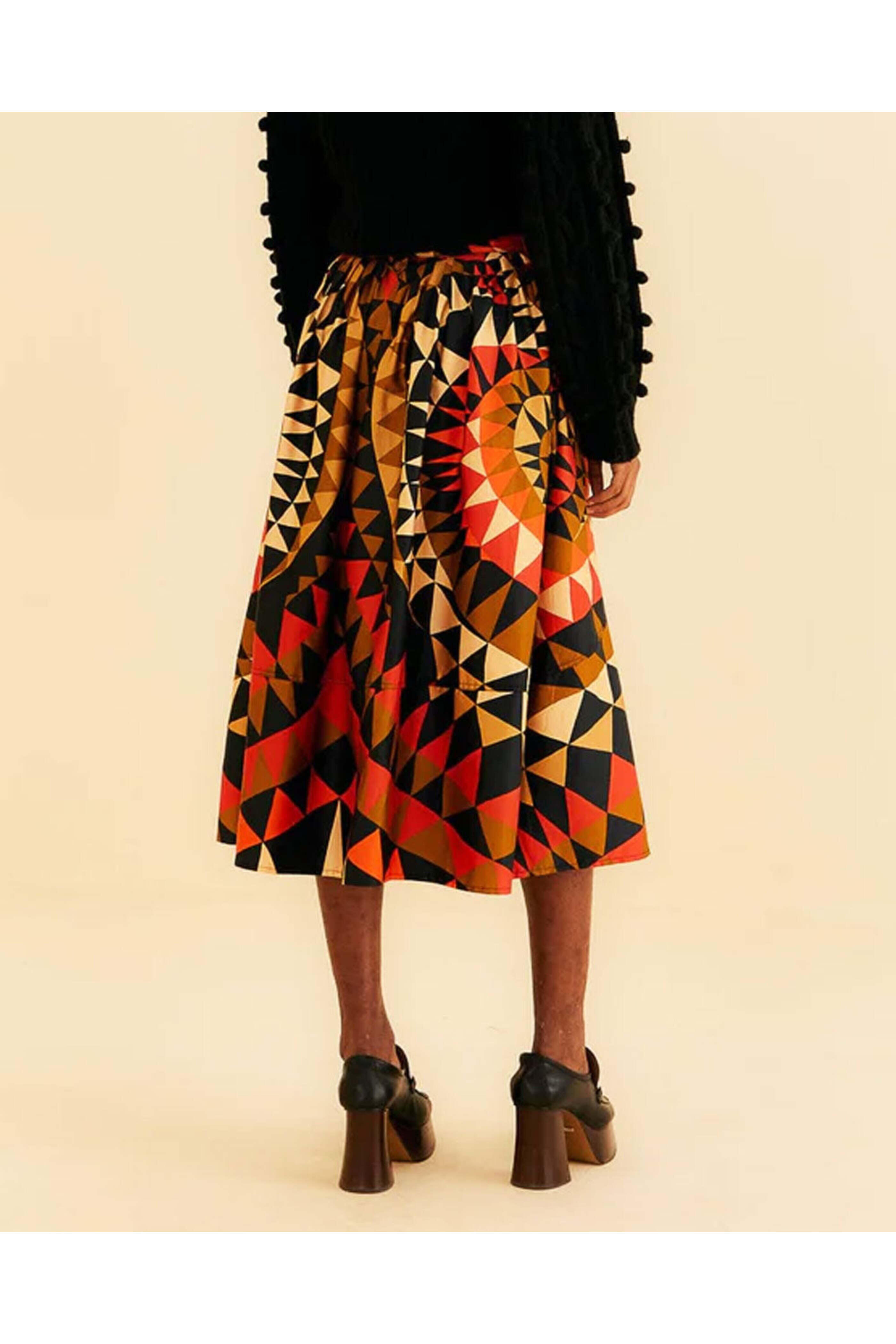 Farm Rio - Black Heart Deco Button Down Midi Skirt