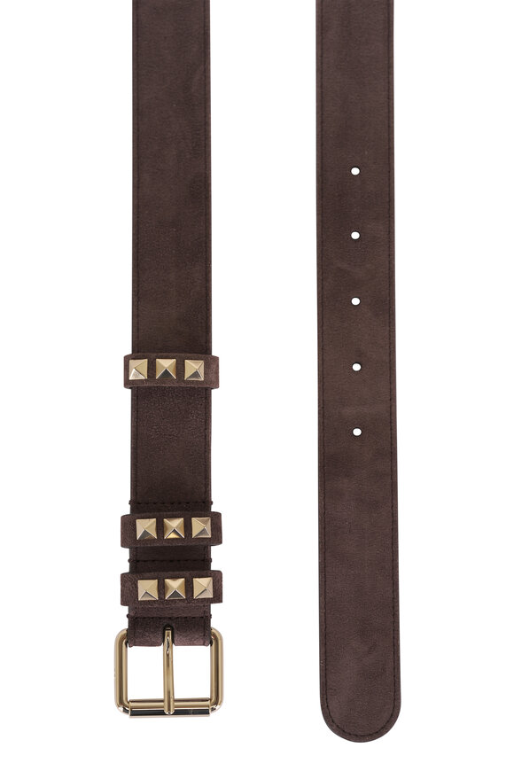 Valentino Garavani Rockstud Brown Suede Belt, 30mm - view 3