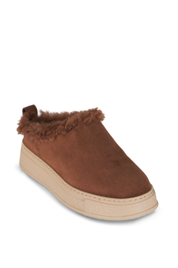 PRADA ブラウン モカシン ヒール Prada - Cannella Suede Fuzzy Platform Mule, 40mm