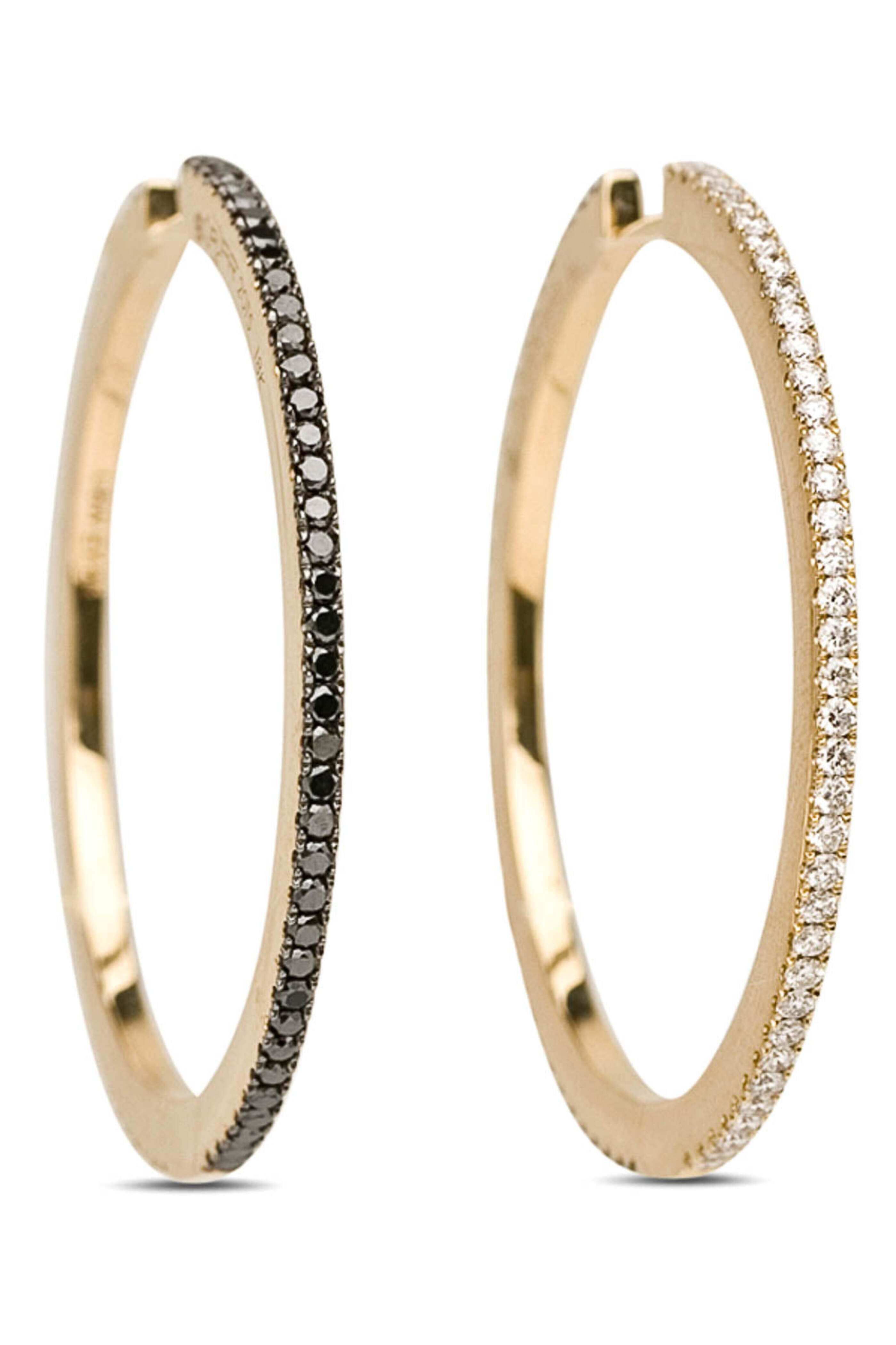 Cadar - White and Black Diamond Solo Large Hoop Earrings