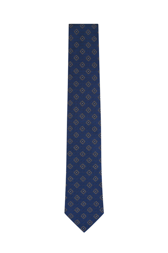 Brunello Cucinelli Blue Geometric Silk Jacquard Necktie - view 1