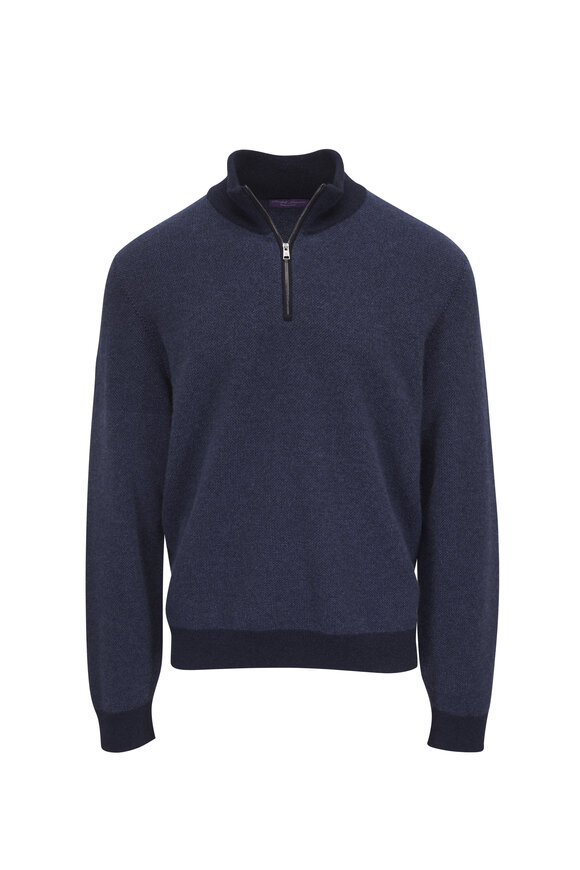 Ralph Lauren Purple Label Navy Blue Cashmere Quarter Zip Pullover