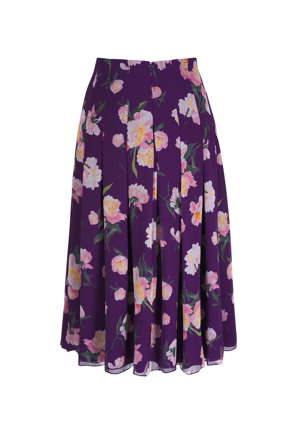 Carolina Herrera - Fig Floral Pleated Silk Midi Skirt 