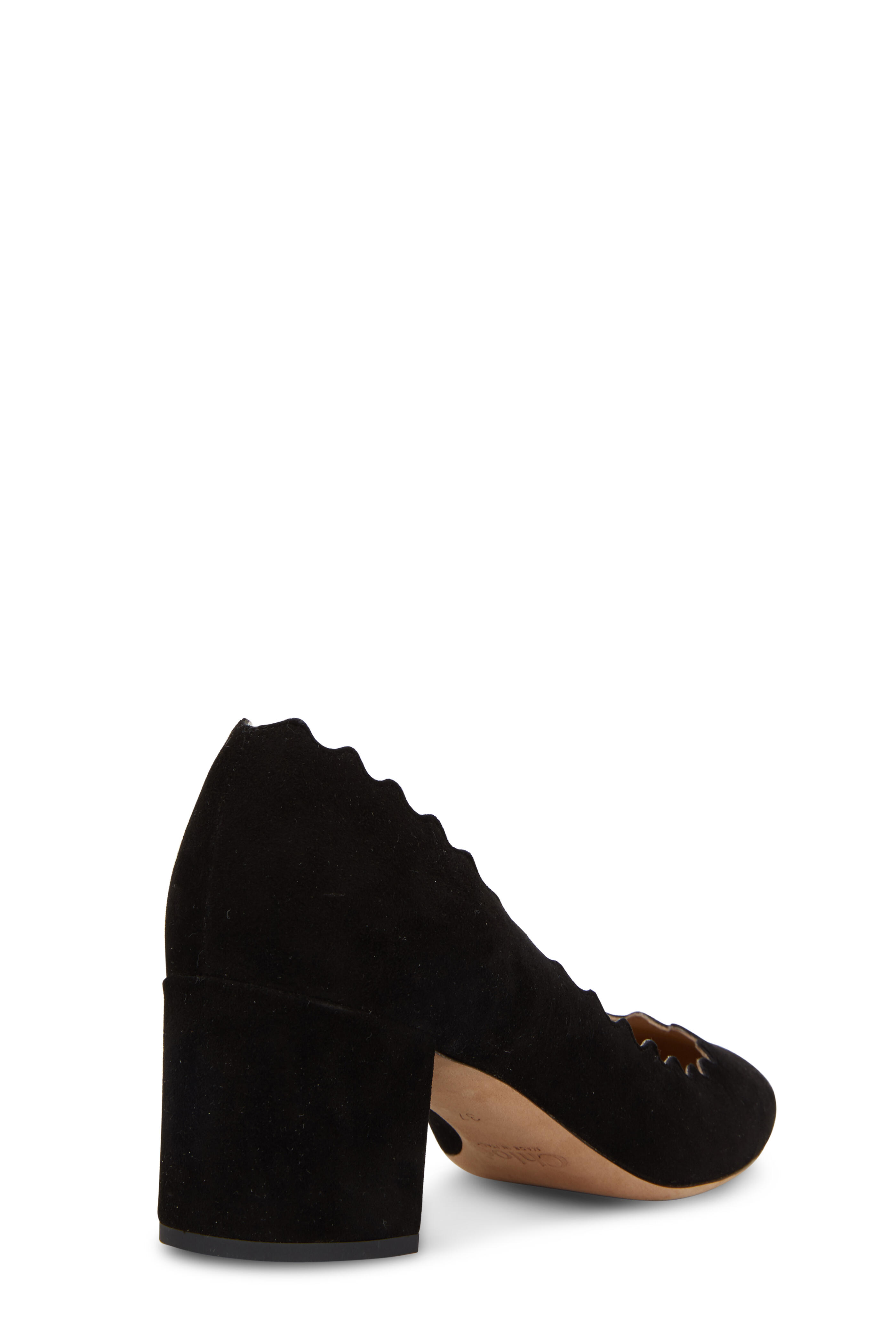 Chloé - Lauren Black Suede Scallop Block Heel Pump, 50mm