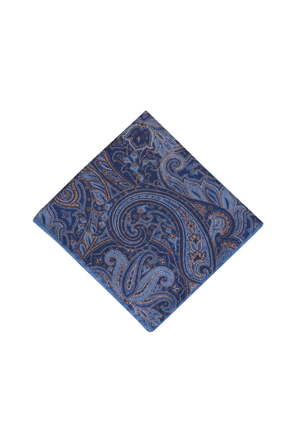 Paolo Albizzati Blue Paisley Pocket Square
