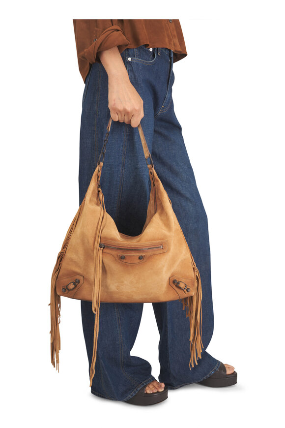 Balenciaga Le City Camel Fringed Suede Hobo Bag - view 2