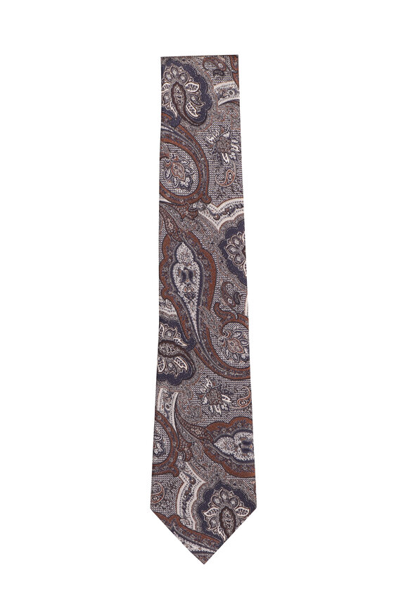 Geoff Nicholson Brown Paisley Silk Necktie - view 1