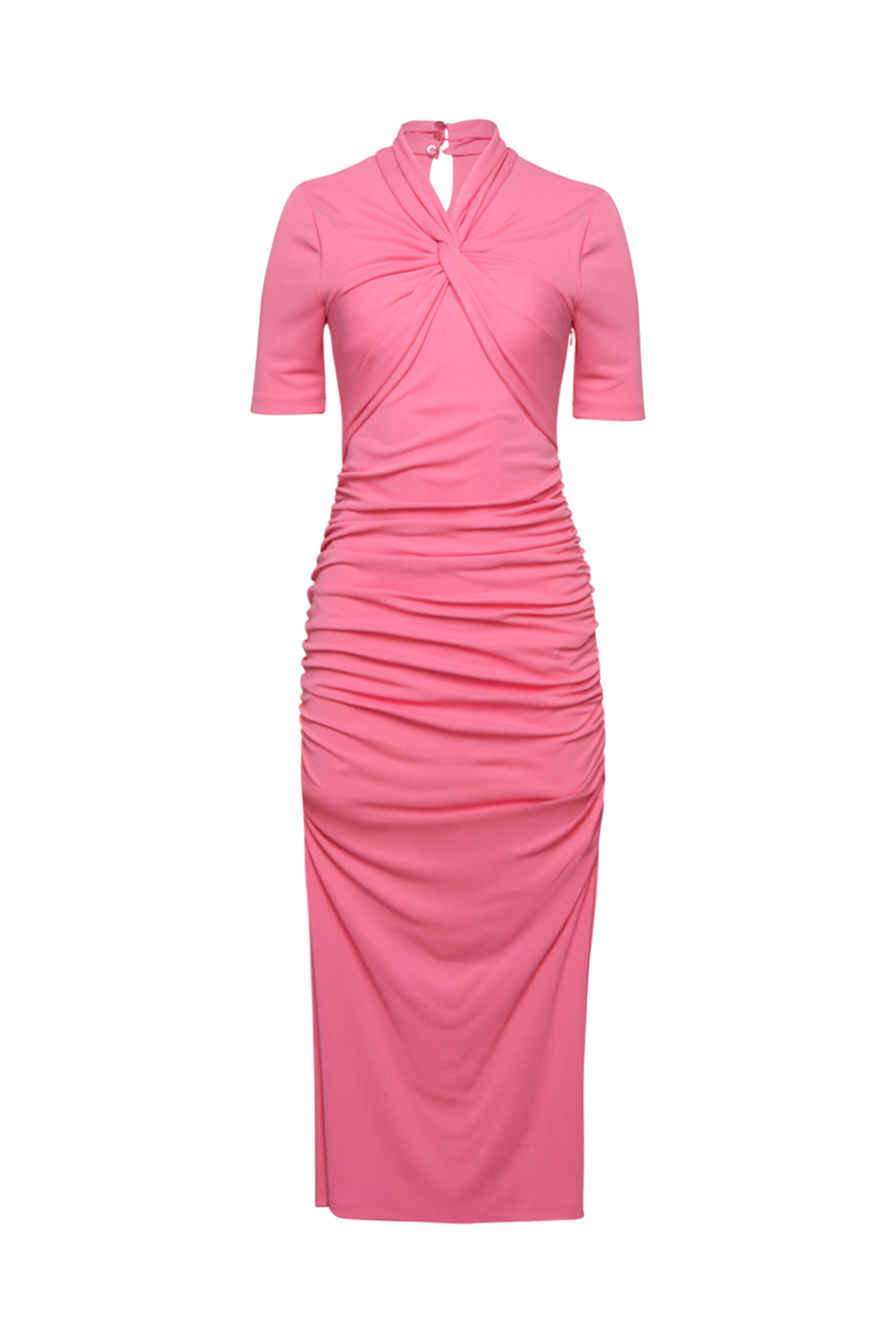 Carolina Herrera - Happy Pink Ruched Twist Front Midi Dress