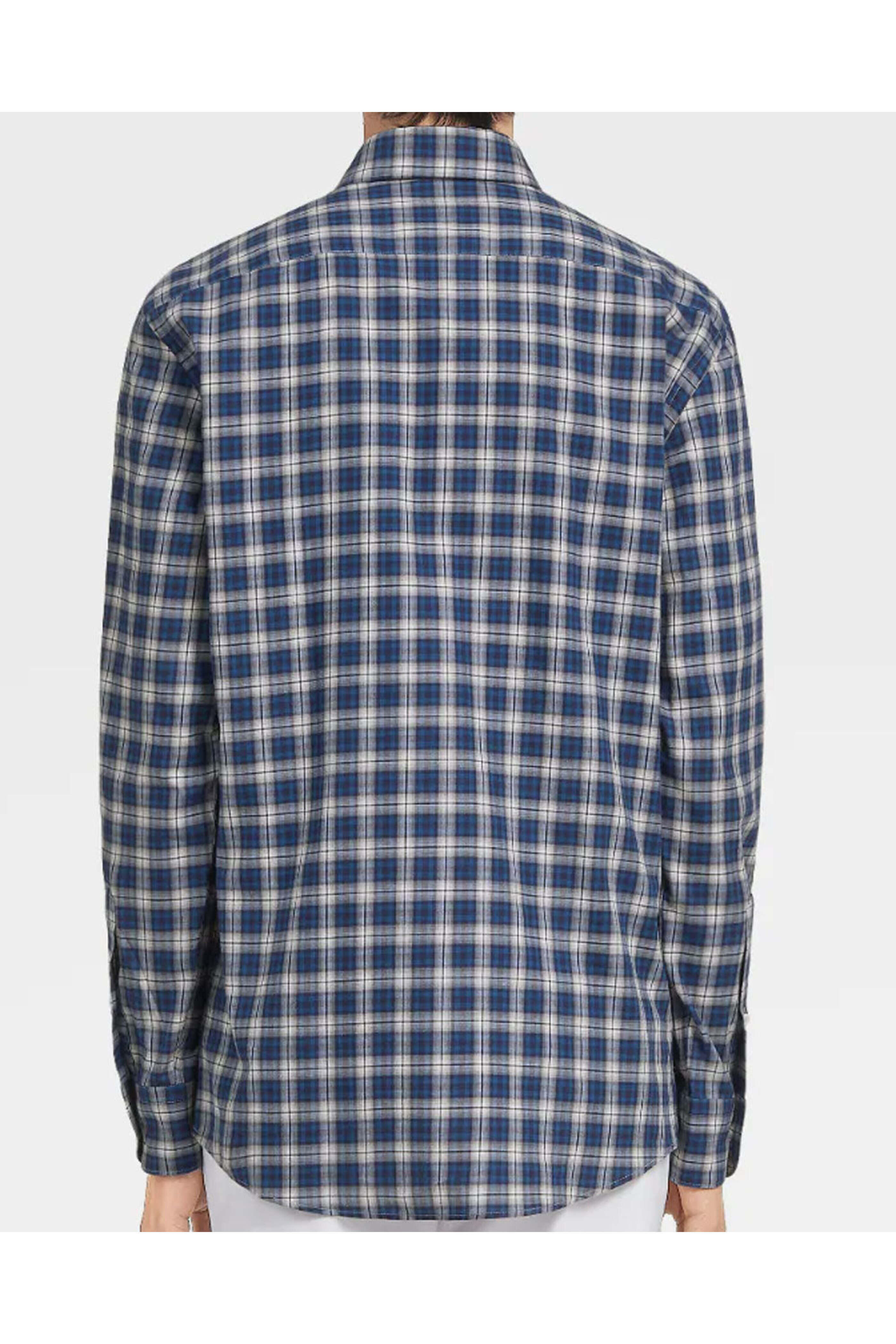Zegna - Blue and White Plaid Light Flannel Sport Shirt