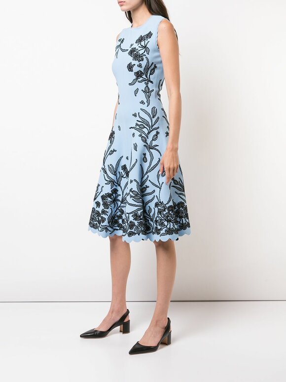 Carolina Herrera - Sky Blue Jacquard Sleeveless A-Line Dress