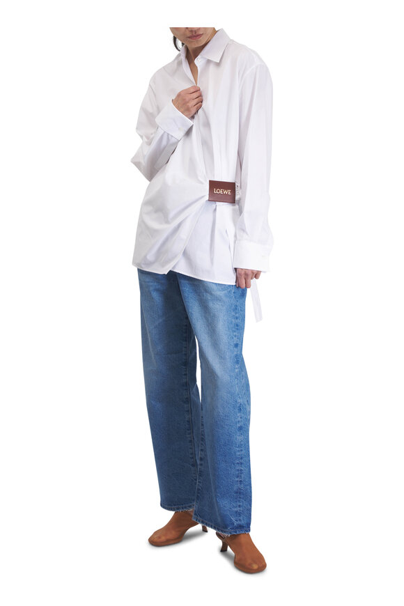 Loewe White Draped Cotton Poplin Blouse - view 2