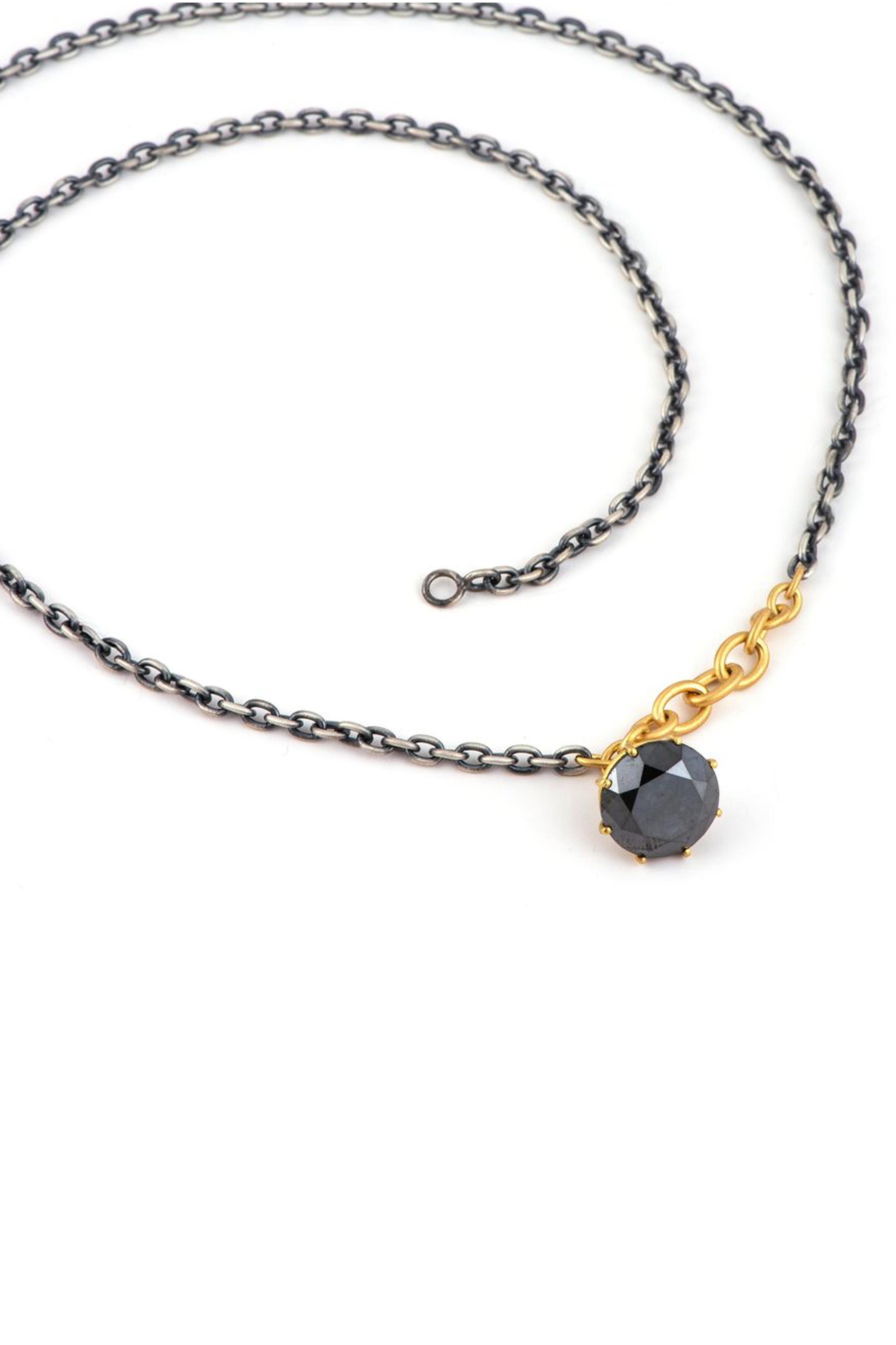 Sylva & Cie - Two Tone Black Diamond Pendant Necklace