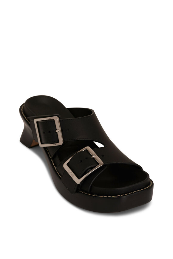 Loewe Ease Black Leather Buckle Slide Heel, 90mm